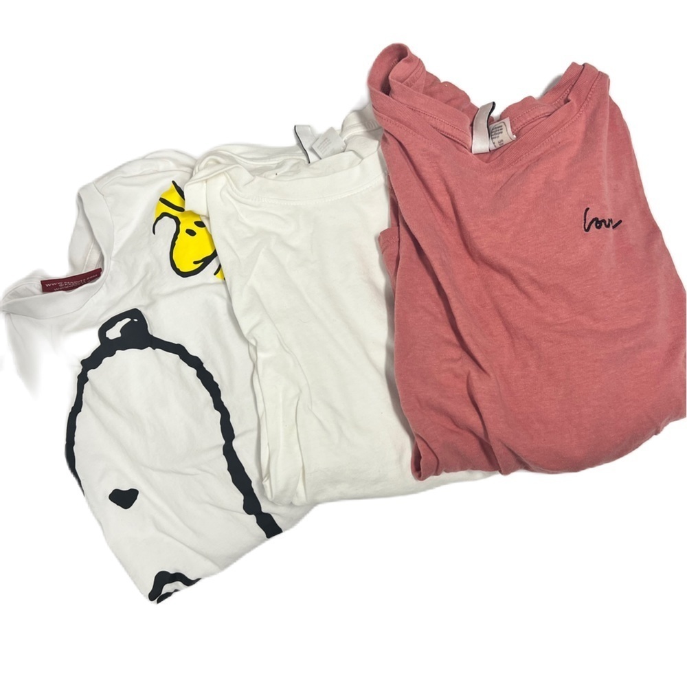 Women’s short sleeve tee bundle set of 3 snoopy and love white, peach size xxl